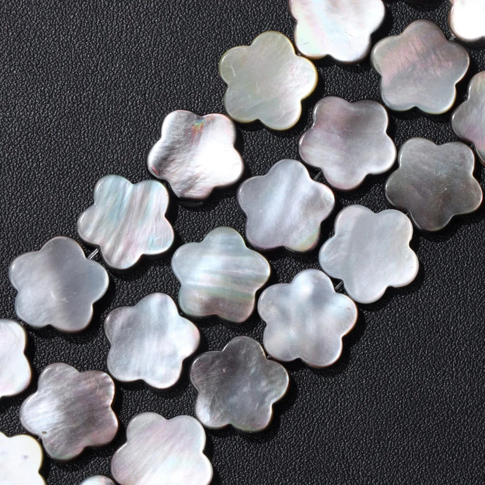 Natural Freshwater Shell Beads Flower Shape Gray Mother of Pearl Shell Loose Spacer Beads for Jewelry Making DIY Accessries 15MM