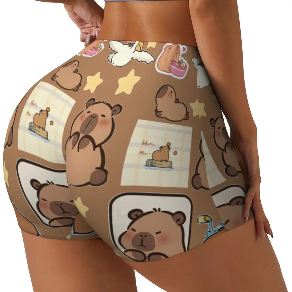 Custom Capybara Workout Shorts Women Gym Running Biker Yoga Shorts