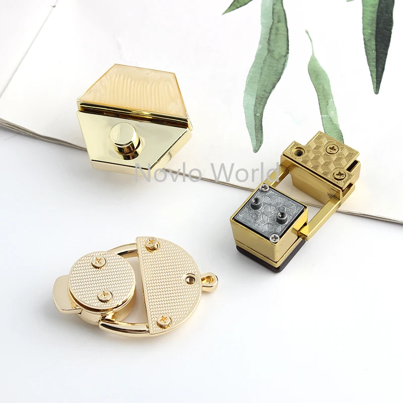 5-30Sets Light Gold Satin Gold Dull Gold Lock Metal Clasps Handbag Shoulder Bag Purse Accessories Closure Metal Buckles