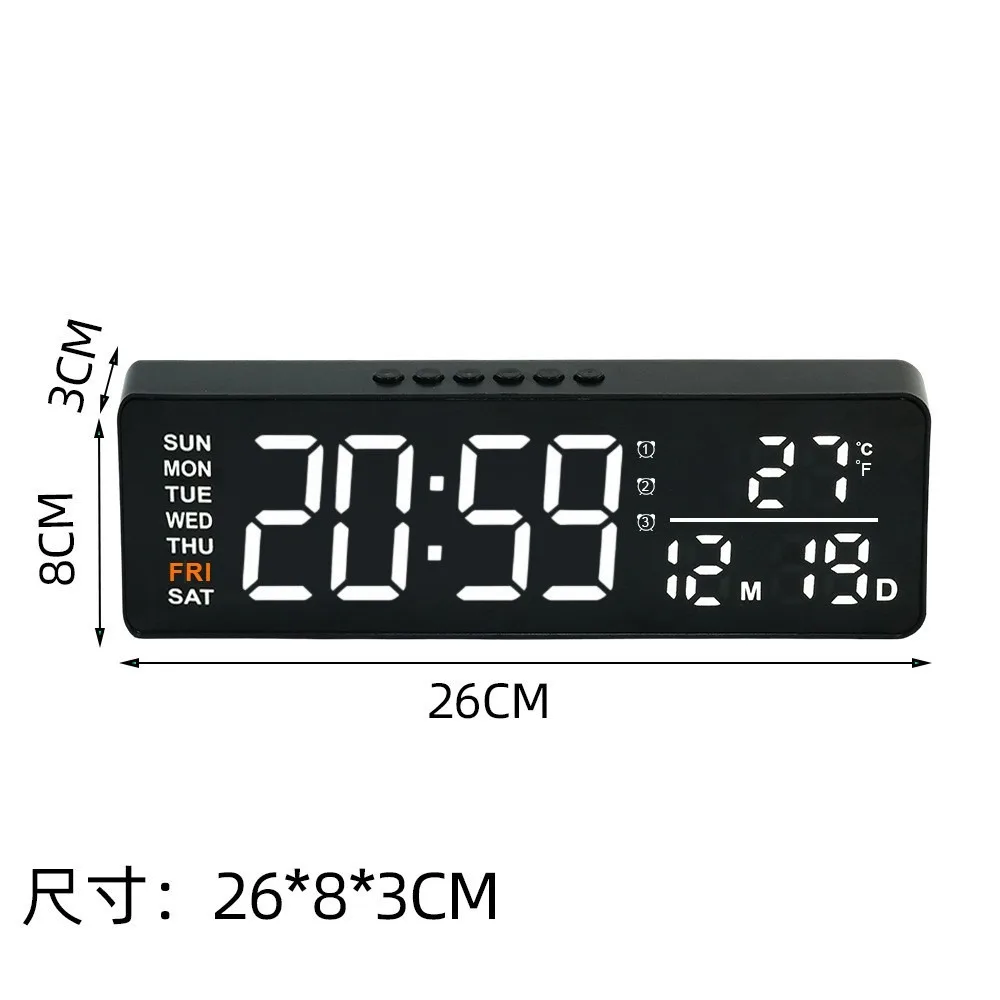Large Digital Wall Clock Temperature and Humidity Week Display Brightness Adjustable Electronic LED Table Alarm Clock 12/24H