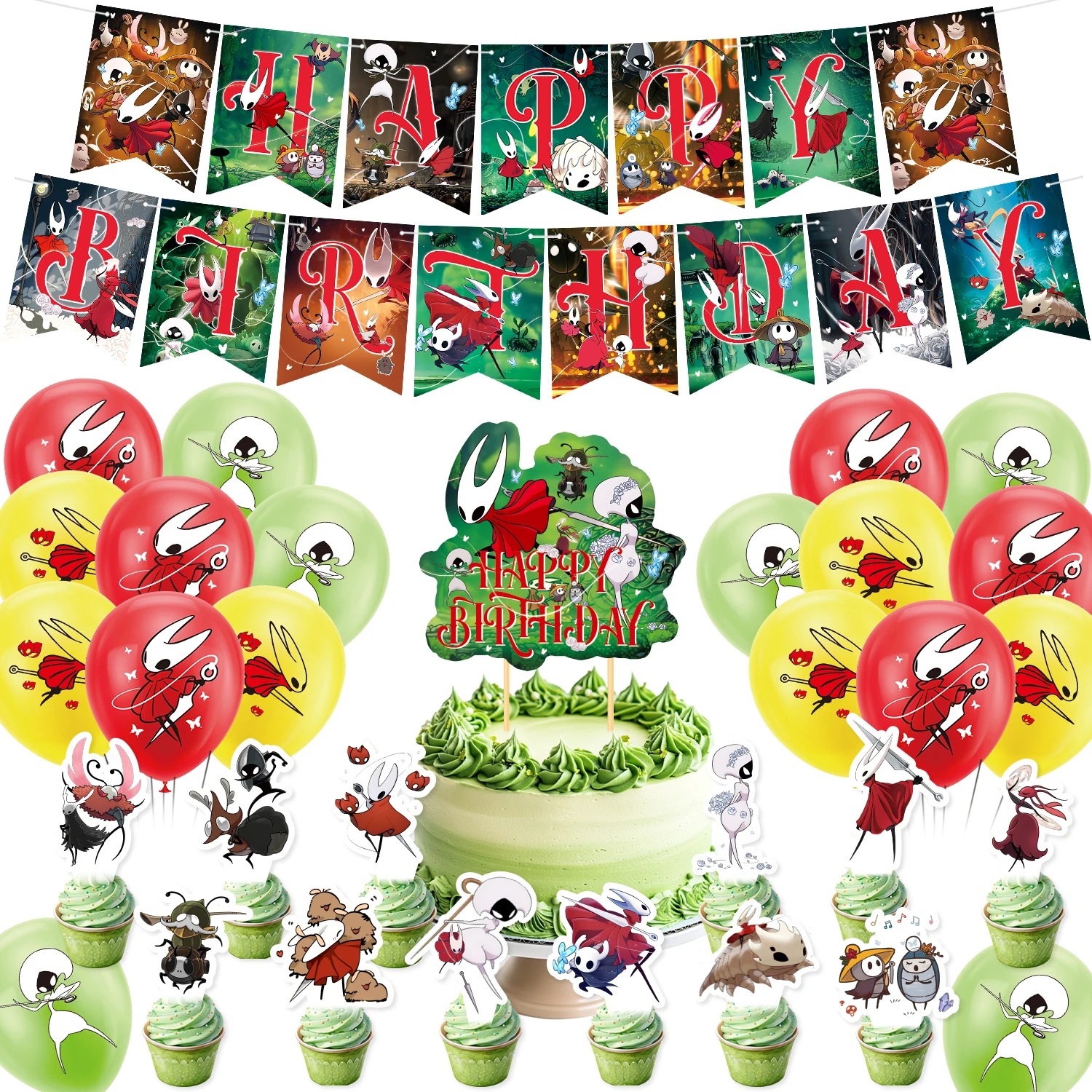 

Hollow Knight Shadow Knight Theme Children'S Birthday Party Decoration Set - Flag Pulling Cake Insertion Balloon & Gift Ideas
