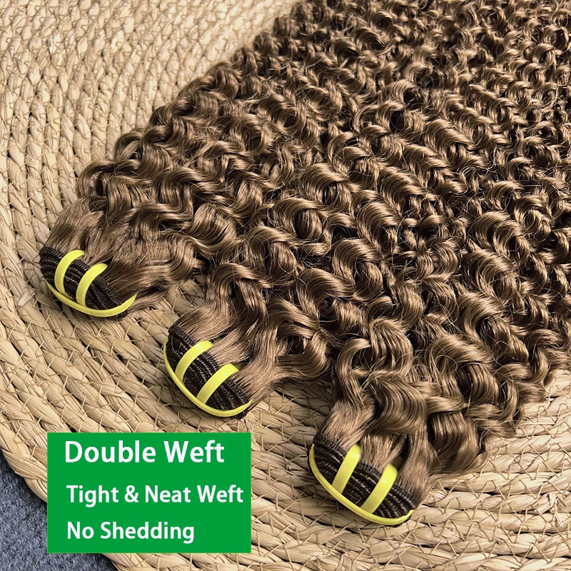 # 4 حزم بني شوكولاتة مجعد عميق 100% شعر بشري 1/2/3/4 حزم صفقة بورمية مجعد ريمي عذراء وصلات شعر جيري مجعد