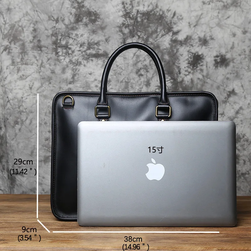 NZPJ Herren Aktentasche Leder Handtasche Retro Top Layer Rindsleder Laptoptasche Crazy Horse Leder Schulter Messenger Bag Luxustasche – Detail 3