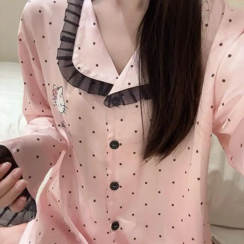 

Sanrios Hello Kittys Cute Pajama Set Polka Dot Creative Butterfly Machine Hot Selling Home Student Long Sleeve Pants Hot Selling