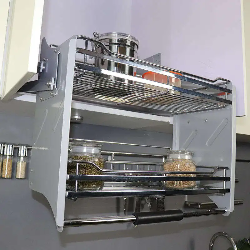 خزانة بطبقة مزدوجة خزانة معلقة رفع المنسدلة رف تخزين المطبخ خزانة التخميد عازلة سلة المصعد #6