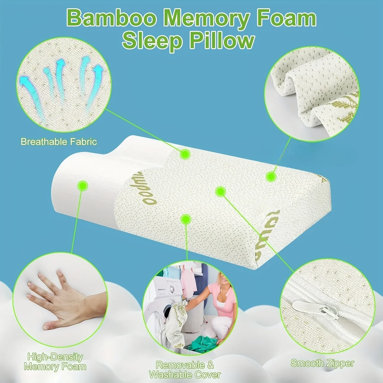 وسادة من ألياف الخيزران/دعم الرقبة على شكل موجة ناعمة/غطاء مسامي وقابل للغسل في الغسالة/راحة لجميع المواسم للمنزل أو السفر #4