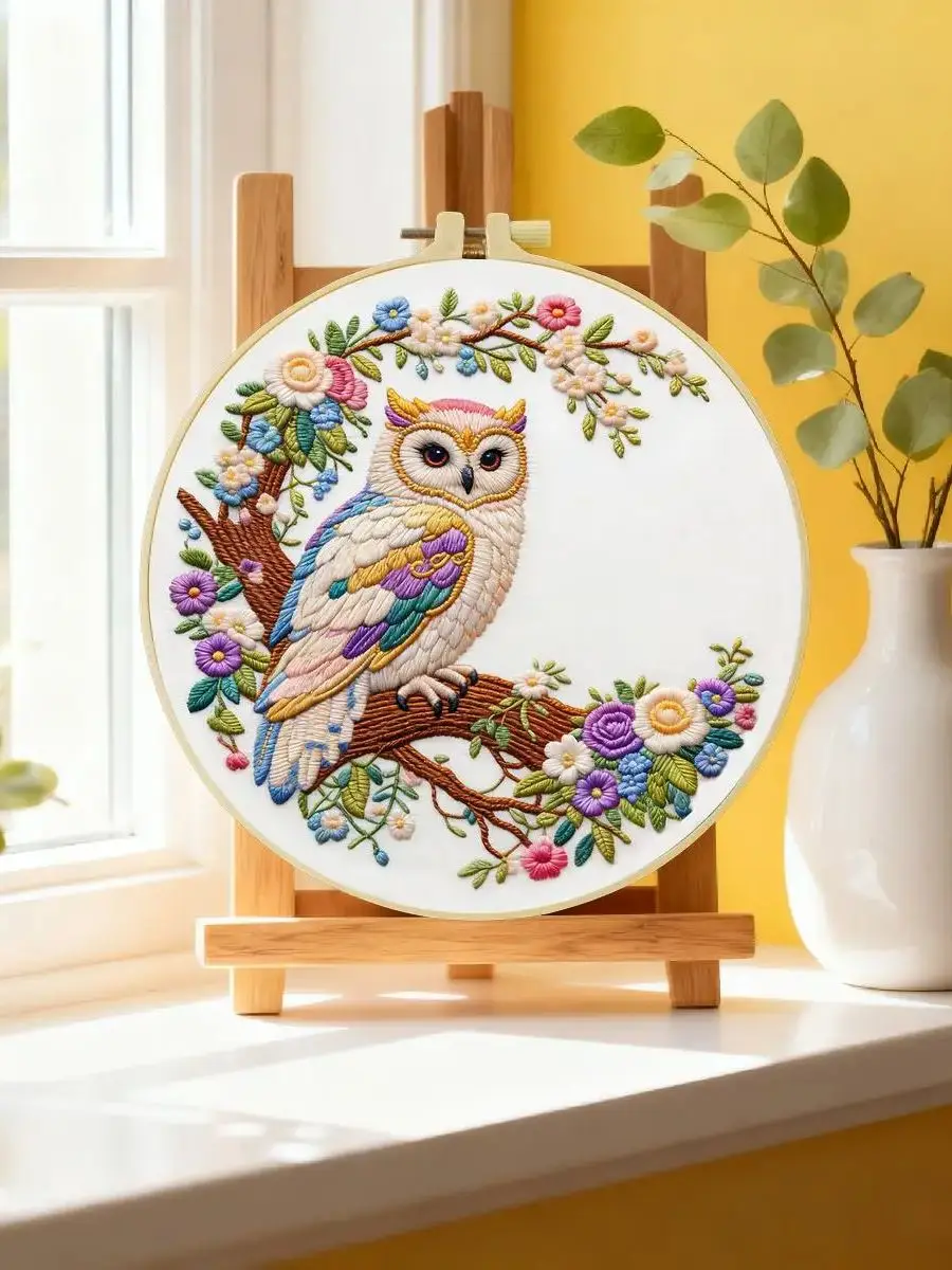 1 Stück 20X20CM/15X15CM 7,87/6,3 Zoll Tier - Eulen-Stickerei-Starter-Kit DIY-Kit DIY-Stickerei-Set Handarbeiten Heimdekoration – Detail 6