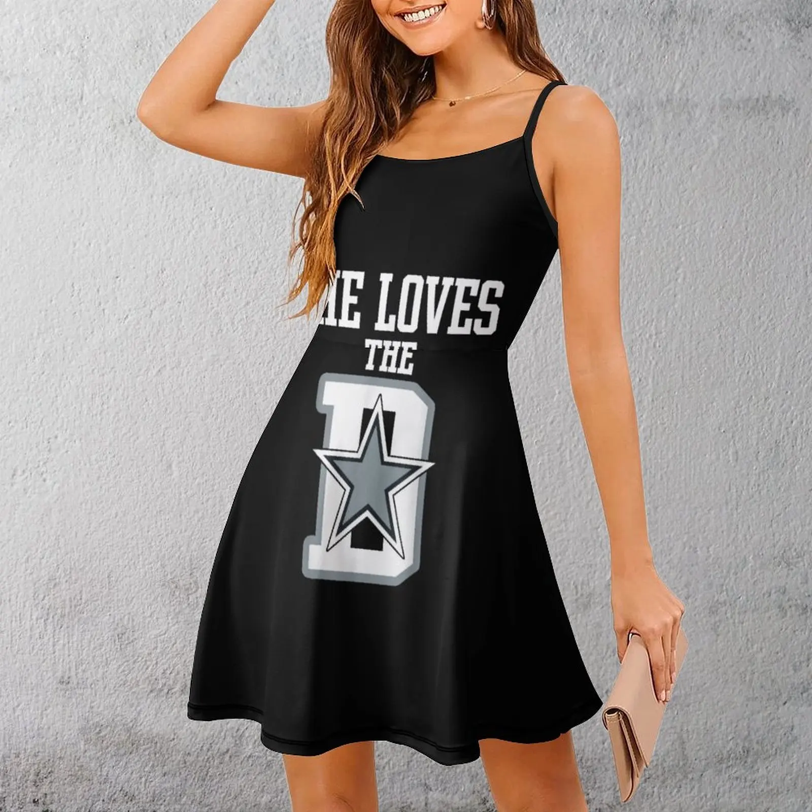 Sexy ela ama dallas cowboys vestido estilingue feminino humor gráfico cocktails vestido feminino vestidos casuais gráfico