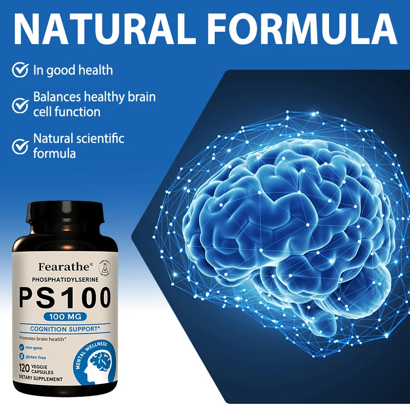 Fearathe PS100 Phosphatidylserine - Brain and Nervous System Health, Maintains Healthy Cell Function, Gluten-free, Non-GMO