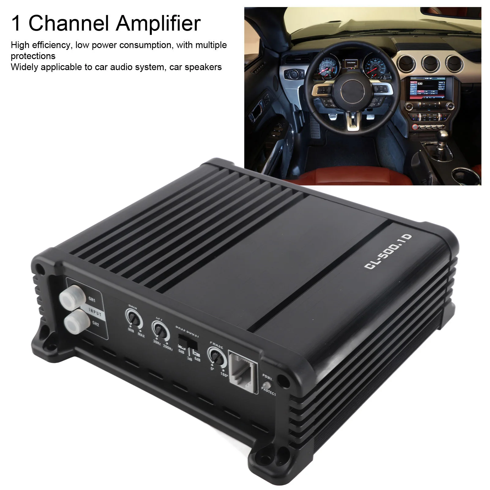 1 Channel Monoblock Car Audio Amplifier 500W@2Ω 300W@4Ω 10Hz-300Hz OEM Replacement Bass Power Amp for Car Speakers