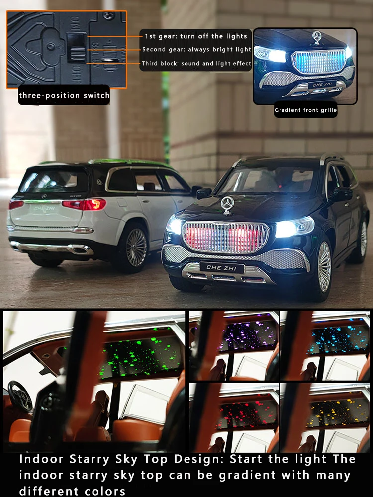 Modelo de coche de aleación Benz Maybach Gls600, juguete con sonido y luz, vehículo todoterreno Suv, regalo de decoración, 1:24