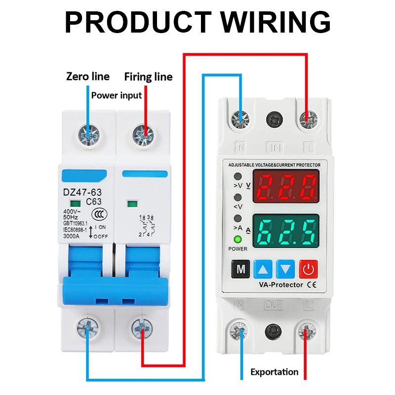 40A/63A 220V Din Rail Dual Display Adjustable Over Voltage Current and Under Voltage Protective Device Protector Relay