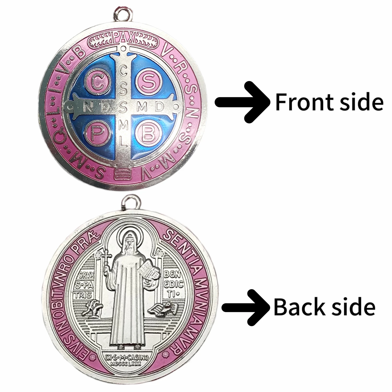 Saint Benedict Medal Protection Blessing Charm Pink Enamel Double Side Catholic San Benito Medalla Cross Charm Easter Gift