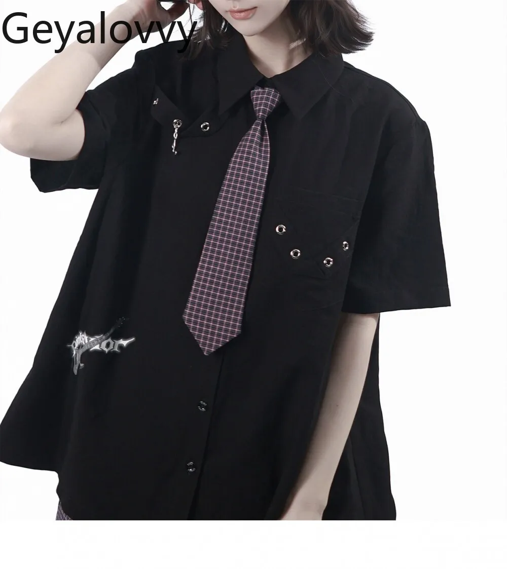 

Модная фиолетово-черная повседневная рубашка в стиле Y2K, летние новинки 2026 года, топы с коротким рукавом для женщин, элегантные блузки для женщин