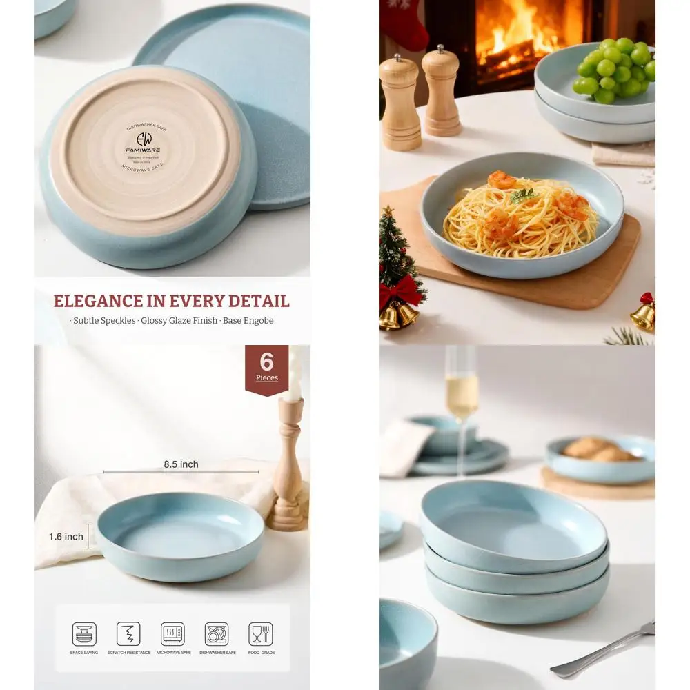 

Набор из 6 светло-голубых мисок для пасты и салатов — идеально подходят для подарков на новоселье, День благодарения и Рождество.