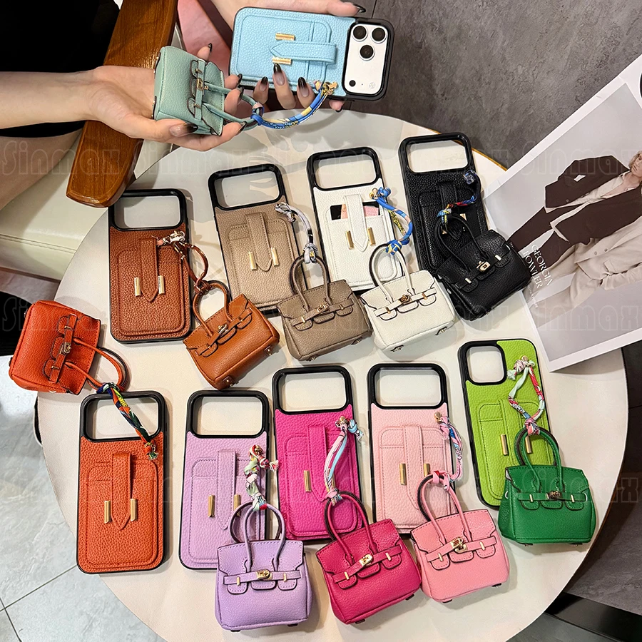 Étui de téléphone élégant avec boucle à lettres et pochette pour cartes pour iPhone 18 Pro Max 17 Air 16 15 Plus 14 13 12 11 en cuir 2-en-1 avec étui pour Airpods