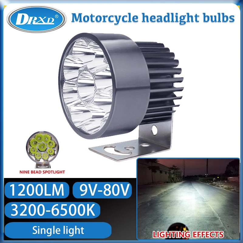 

12W 1200LM LED Motorcycle Spotlights Motorcycle Headlight 3200-6500k DC9~80V Motobike Light White Lamp Water Proof