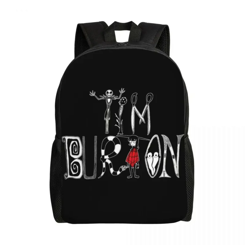 

Tim Burton Alphabet Backpacks for Men Women Water Resistant College School Halloween Gothic Film Bag Print Bookbag