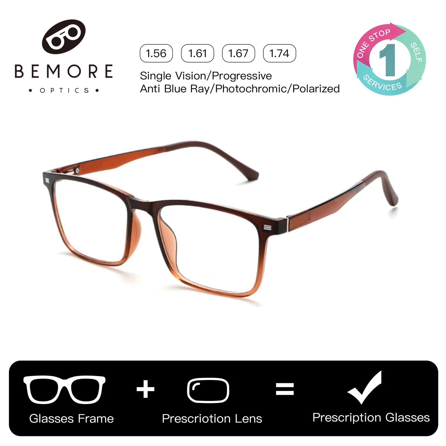 

BEMORE Rectangle Clip on Prescription Glasses Men Acetate Polarized UV400 Sunscreen Goggles Optical Magnifying Eyewear