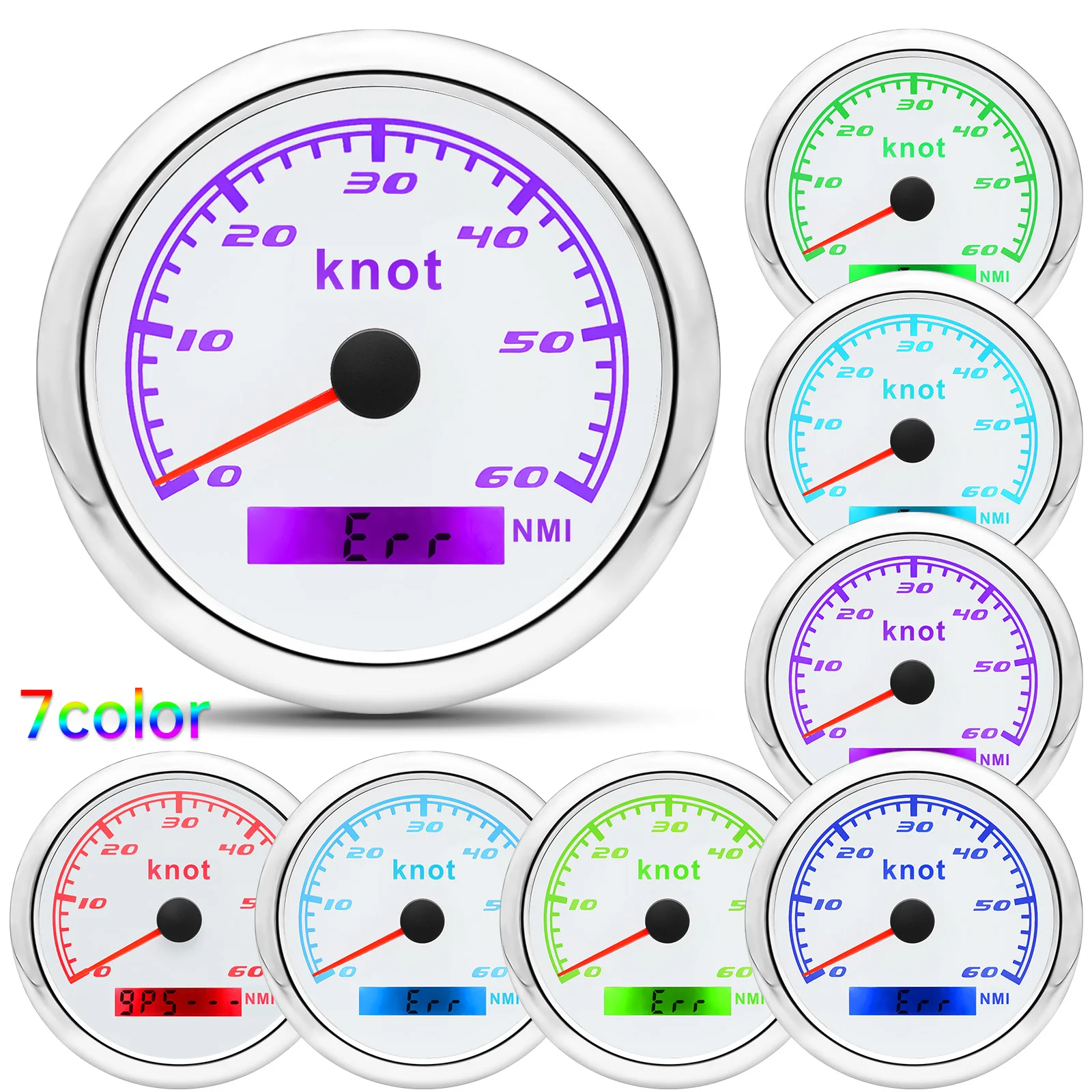 85mm Speedometer Odometer Gauge with 7 Colors Backlight 30/60/120/200km Speed Meter Pulse signal for Car Boat Marine 12V 24V