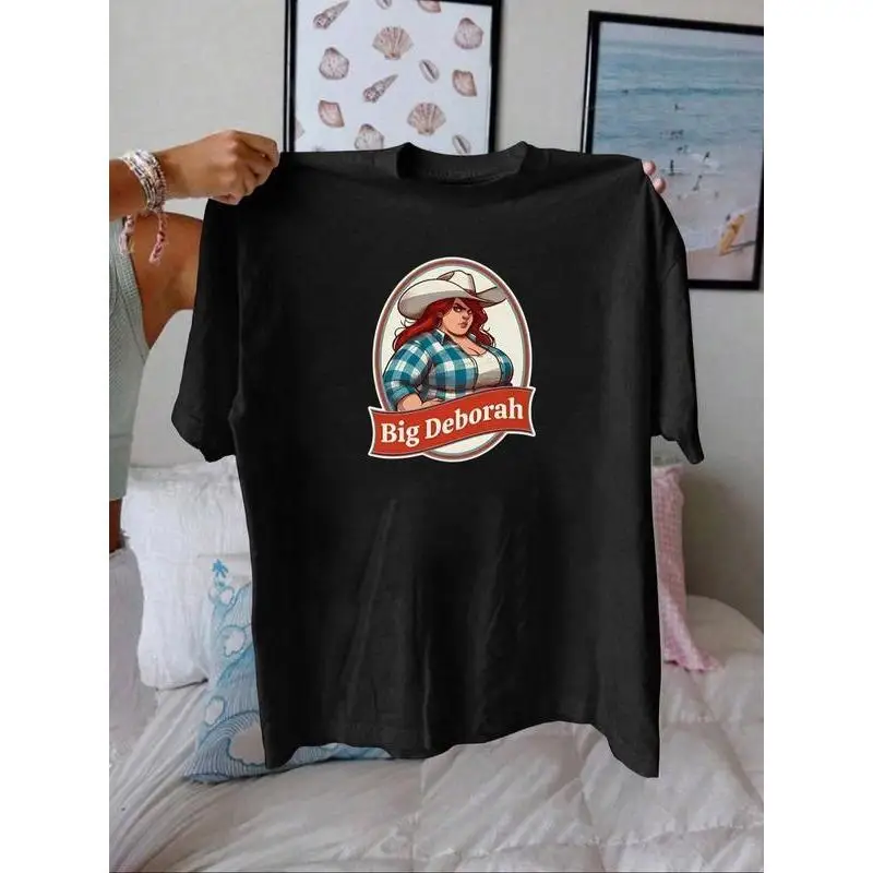 

Funny "Big Deborah" T-Shirt Women's Plus Size Cartoon Graphic Tee Western Cowgirl Style Casual Summer Cotton Top Gift
