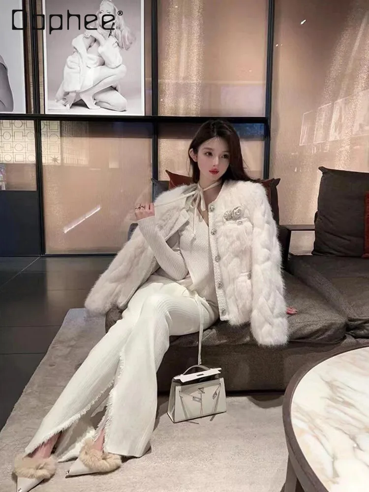 อารมณ์สง่างามเป็นมิตรกับสิ่งแวดล้อมขนสัตว์สั้นหวานรอบคอ Single-breasted Faux FUR หนา WARM Plush JACKET