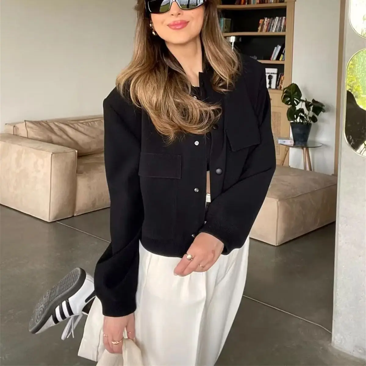 Fashion Single Breasted Jacket For Women 2025 Autumn Spring Long Sleeve Pocket Coat Lady Vintage Loose Streetwear Chic Casual