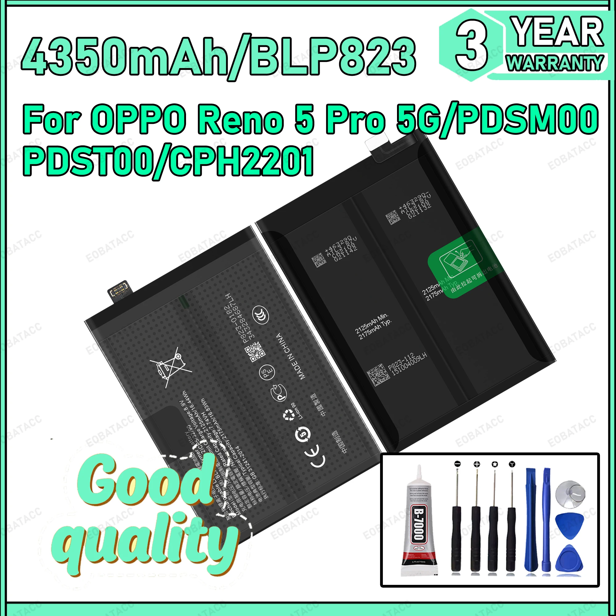 

New Zero Cycle BLP823 Battery For OPPO Reno 5 Pro/Reno 5+/PDSM00/PDST00 Replacement Batteria Battery+Free Tools