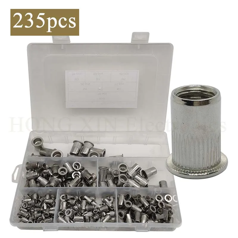 

Rivet Nut 235Pcs 304Stainless Steel 304 Finish Flat Head Rivnut Threaded Insert Nut Knurled Body