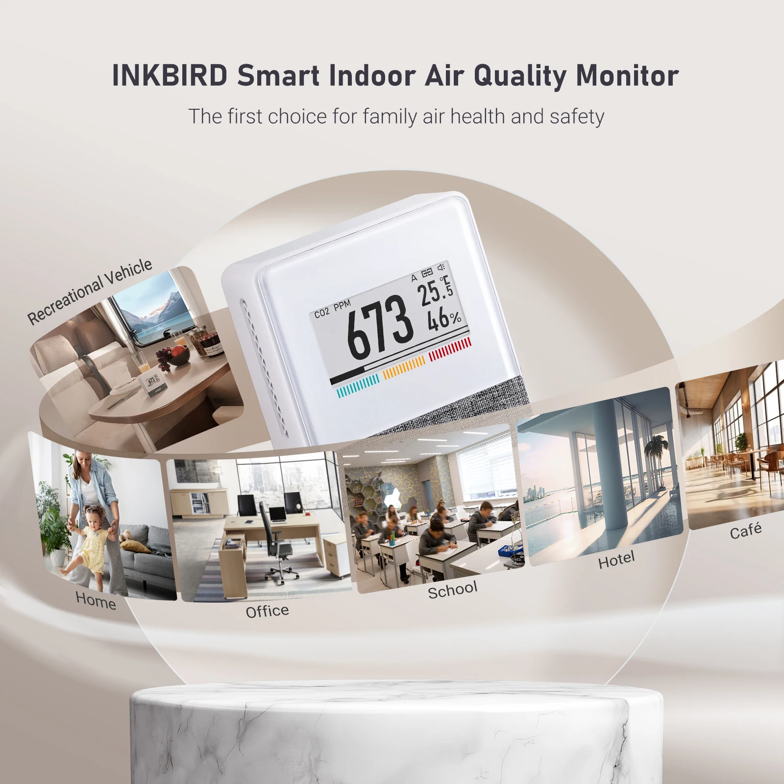 INKBIRD IAM-T1 Smart Indoor Air Quality Monitor Electronic Ink Display CO2 Level Indication App Monitor CO2 Temperature Humidity