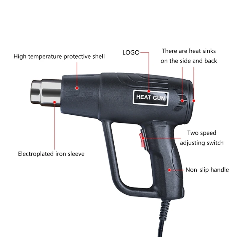 Pistola de aire caliente eléctrica de 2000W, 220V, velocidad de viento dual Industrial, temperatura controlada, secador de pelo