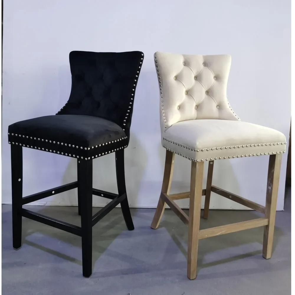 -+-Luxury Nordic Upholstered Bar Stools Button Tufted,Chrome Nailhead, Counterstool Seat, Armles Bar Furniture Living Room Mode