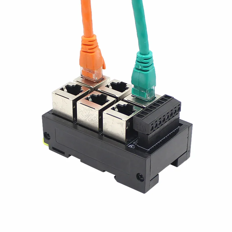 RJ45 untuk sekrup 8P8C Jack 6-Way Buss papan Breakout blok Terminal, konektor DIN konektor pemasangan rel RJ45 konektor