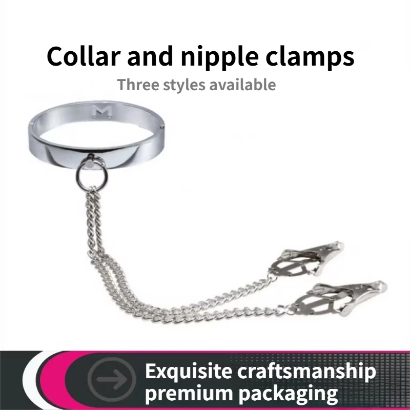 عبودية الوثن طوق سلسلة الياقات الحلمة المشابك للجنسين المختنق طوق مع الحلمة المشبك BDSM لعبة تدريب ألعاب الكبار لعبة الجنس