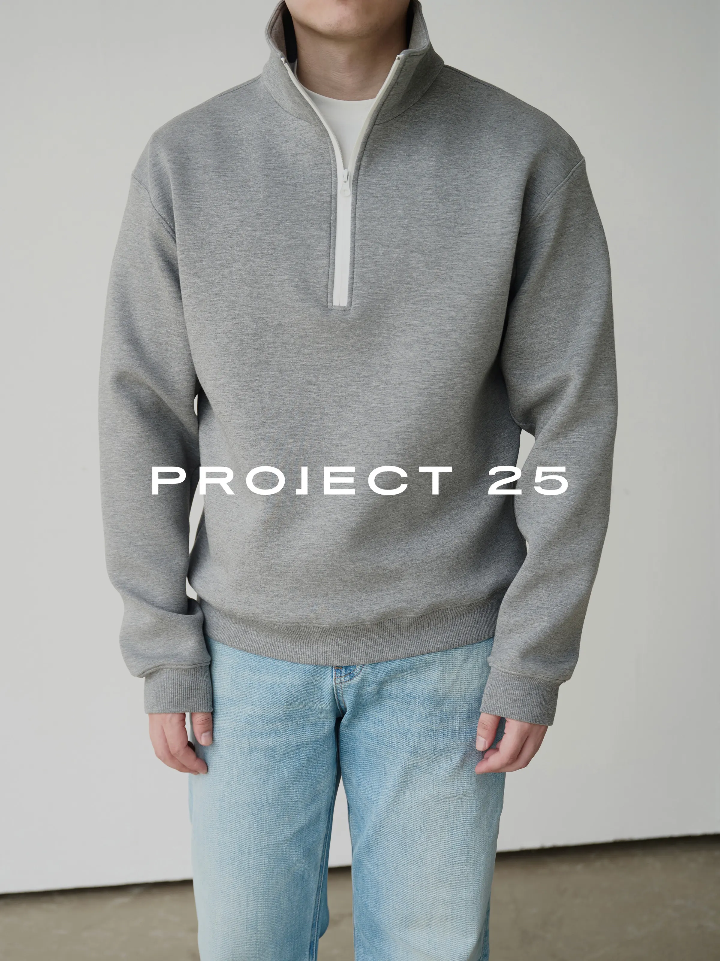 PROJECT 25 Half Zip Contrast Panel Oversized Sweatshirt Air Layer Fabric Loose Structured Fit Basic Daily Commute Winter Top