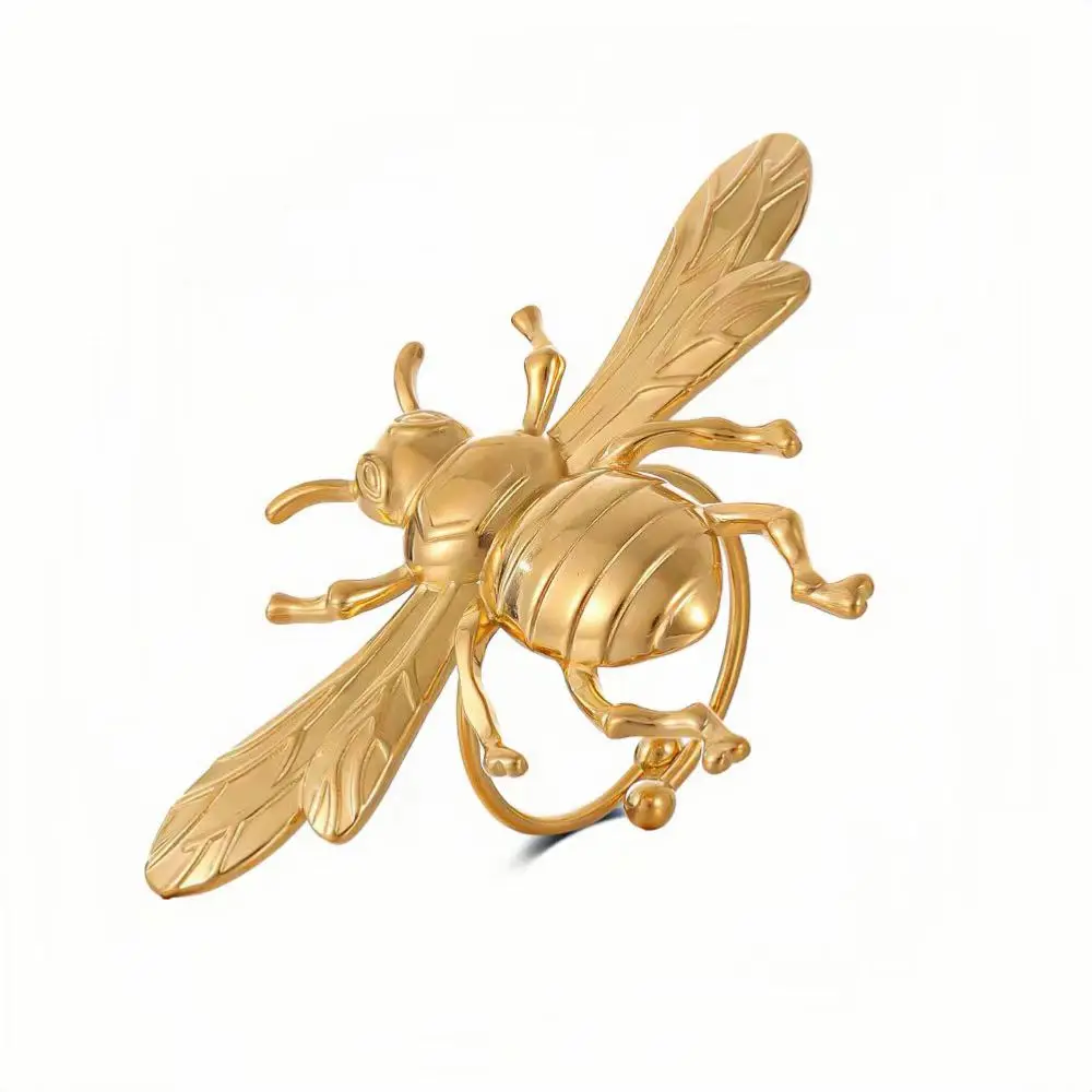 

Women's Golden Bumblebee Ring Luxury Stainless Steel Adjustable Fashion Personalized Waterproof Jewelry 2024 New Edition