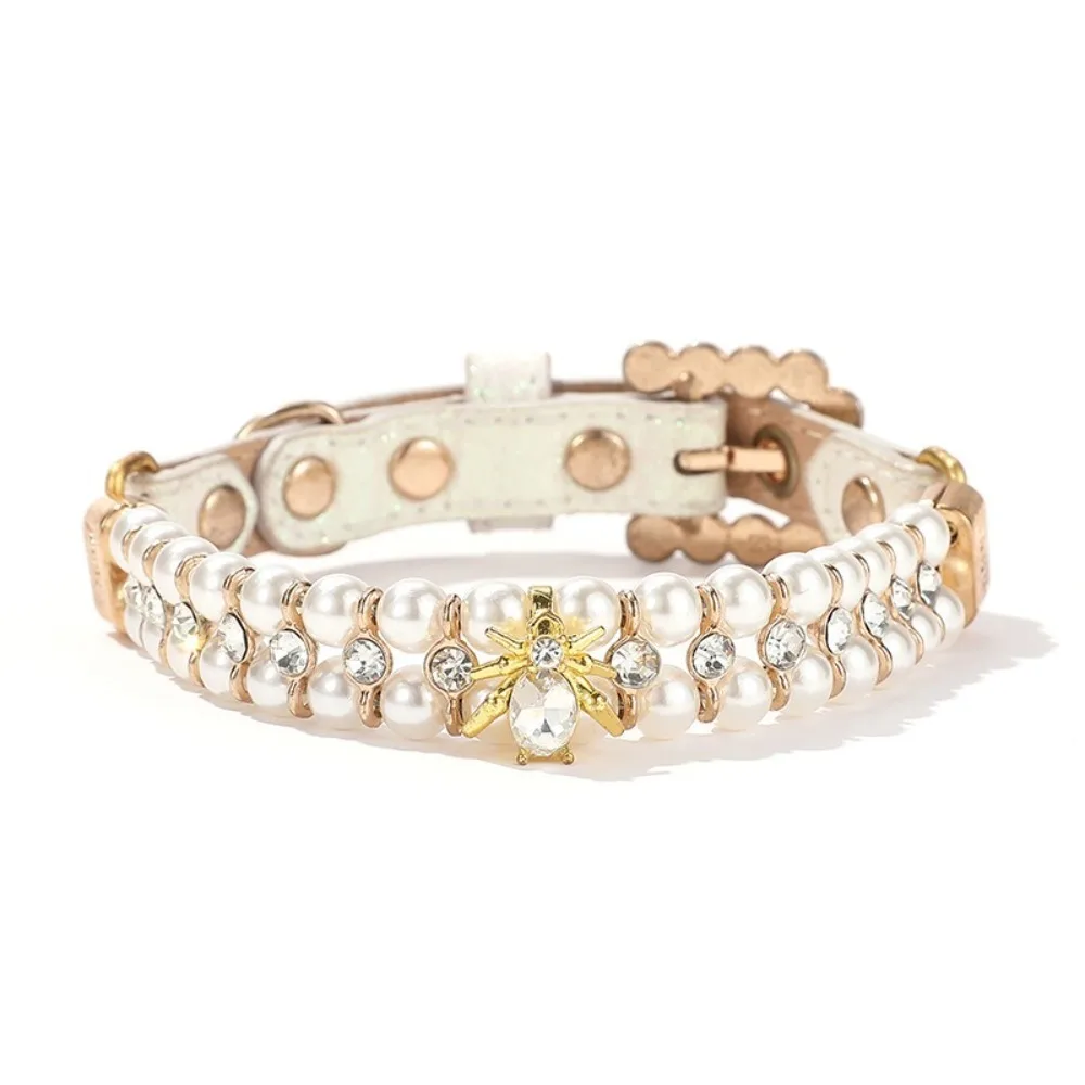 

Adjustable Dog Cat Pearl Collars PU Bling Crystal Cat Necklace Artificial Pearls Rhinestone Neck Strap for Small Dogs Pet Gift