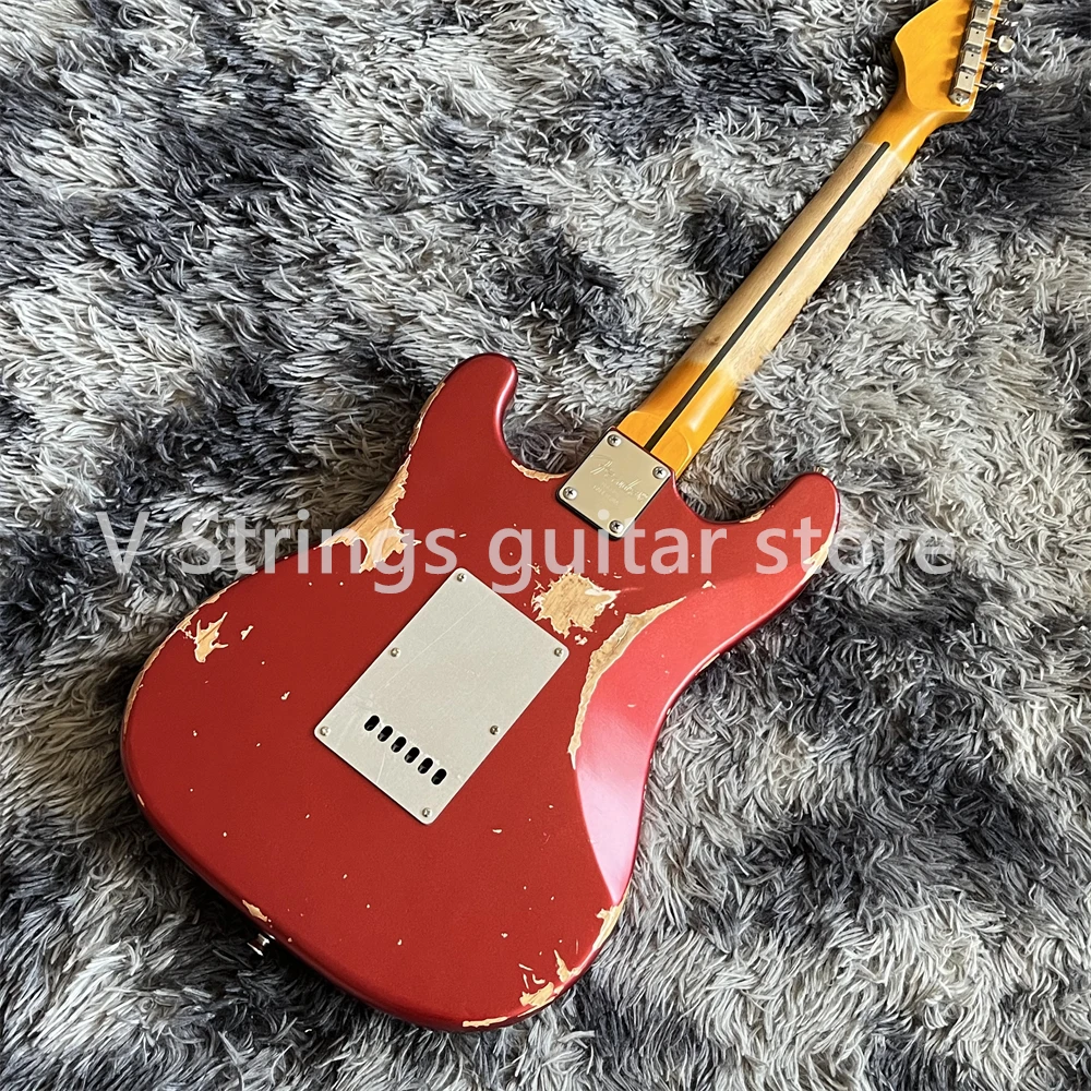 in stock hot selling aged red electric guitar handed heavy relics maple neck chrome hardware 6 strings shipping quickly