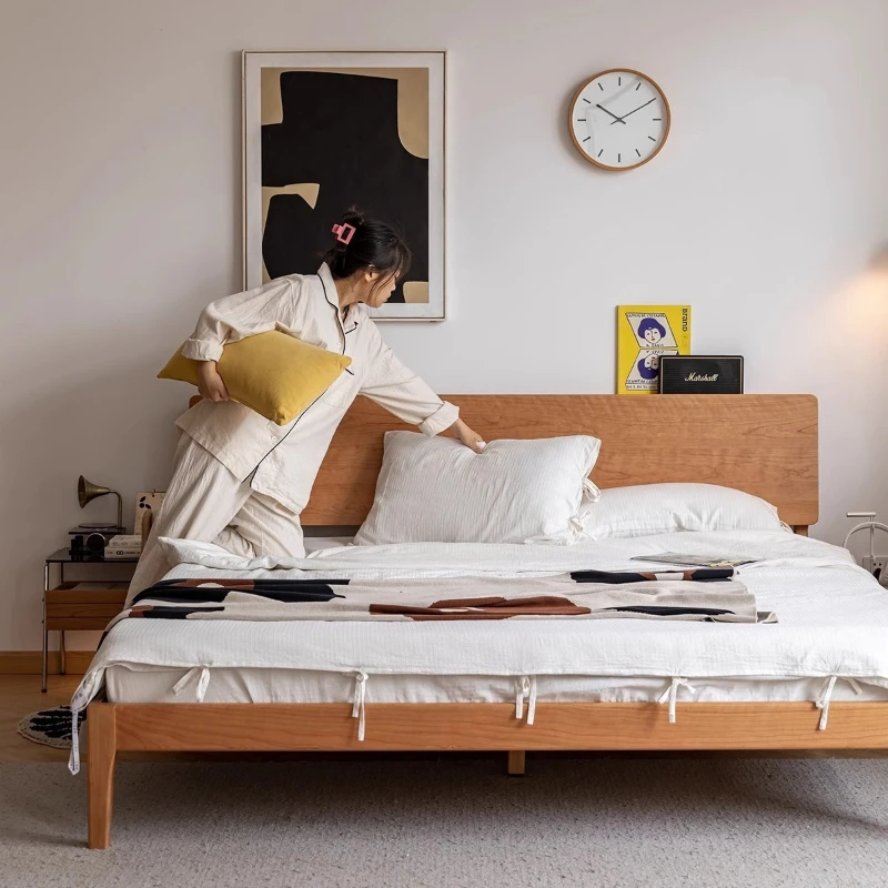 

Solid wood bed Cherry wood 1.5m Nordic Japanese 1.8 meters Master bedroom bed Small apartment bed