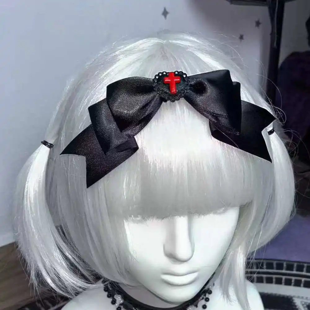 Harajuku Punk gotico alla moda croce rossa fiocco fermaglio per capelli subcultura creativa medica Cool Lolita piccante ragazze Y2k accessori per capelli