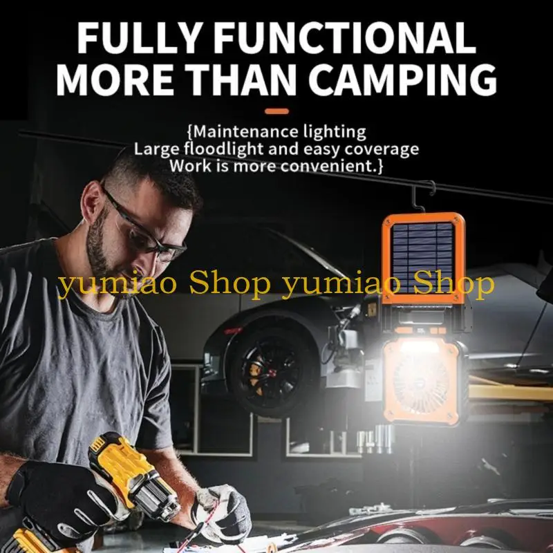 587B Foldable Solar Powereds Outdoor Fan USB Rechargeable Camping Builts in Light Hanging For Hiking Emergency