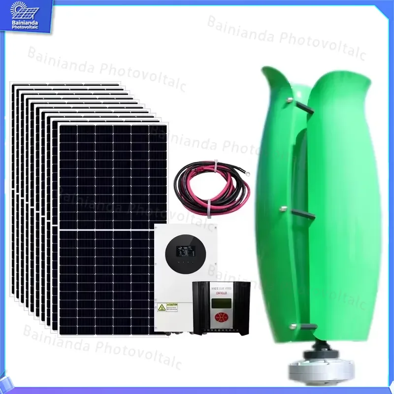 48V 1200W Vertical Axis Wind Turbine Generator 5KW Hybrid Solar Wind Power System Off Grid Home Energy Kit Renewable