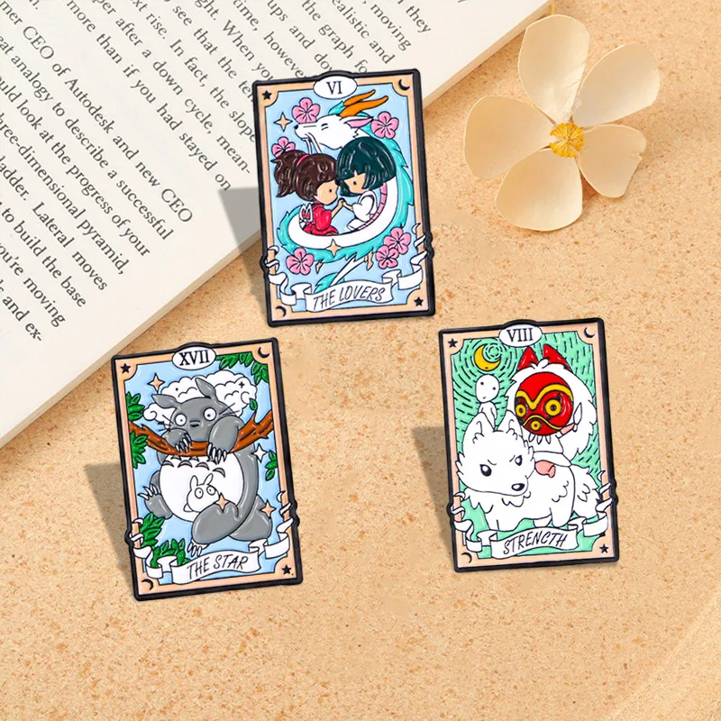 The Lover Cat Tarot Enamel Pins Beer Coffee Pizza Frog Knife Skeleton Lion Brooch Badge Cute Fun Lapel Jewelry Gift For Friends