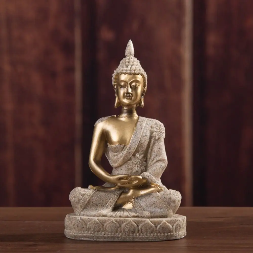 

Sitting Meditation Sandstone Buddha Oriental Culture Sitting Posture Buddhist Figurine Ornament Green Sandstone Zen