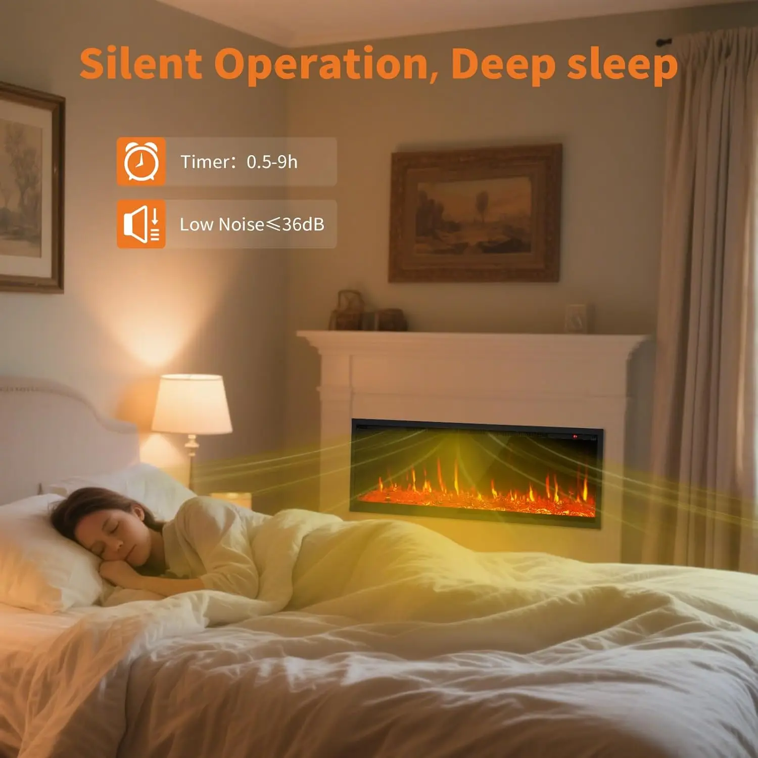 Camino elettrico da incasso da 50 "750/1500 W con timer e telecomando 12 colori tremolanti con fiamma realistica Riscaldatore per camino a parete