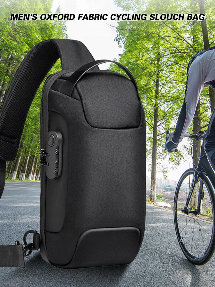 Bolsa transversal masculina esportiva à prova d'água com design de carro e motocicleta, ande capacidade, proteção por senha.
