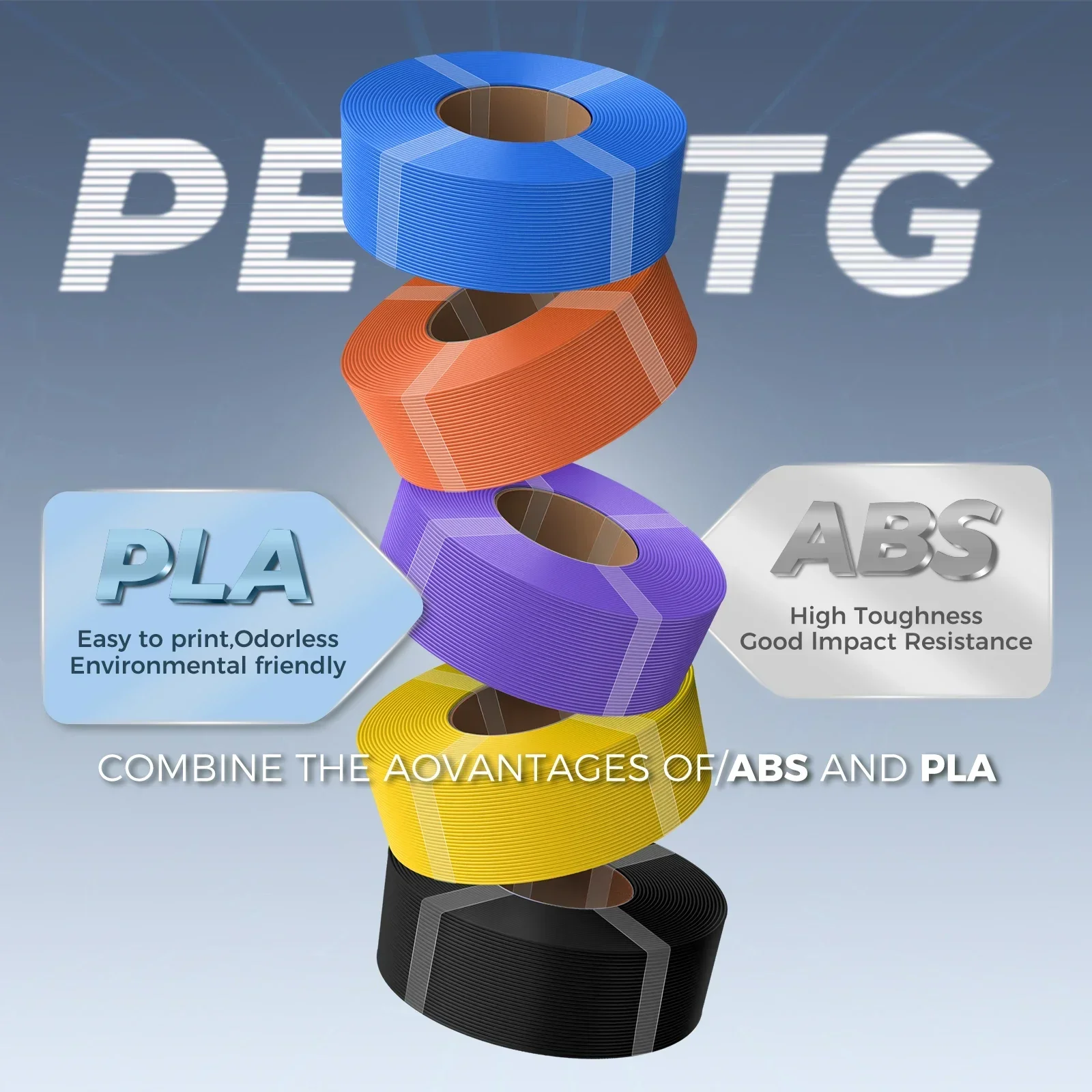 크리에이티 PETG 4롤 리필 필라멘트 4KG 릴 없음 PETG 1.75mm 3D 프린터용 재사용 가능한 스풀 4개 1KG 필라멘트