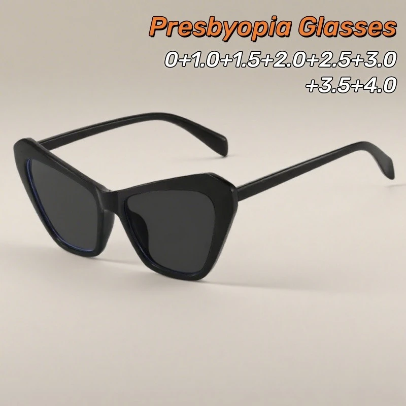 

Elegant Business Presbyopia Sunglasses Color Splicing Cat Eye Decorative Glasses UV Resistant Street Photography 0 TO +4.0