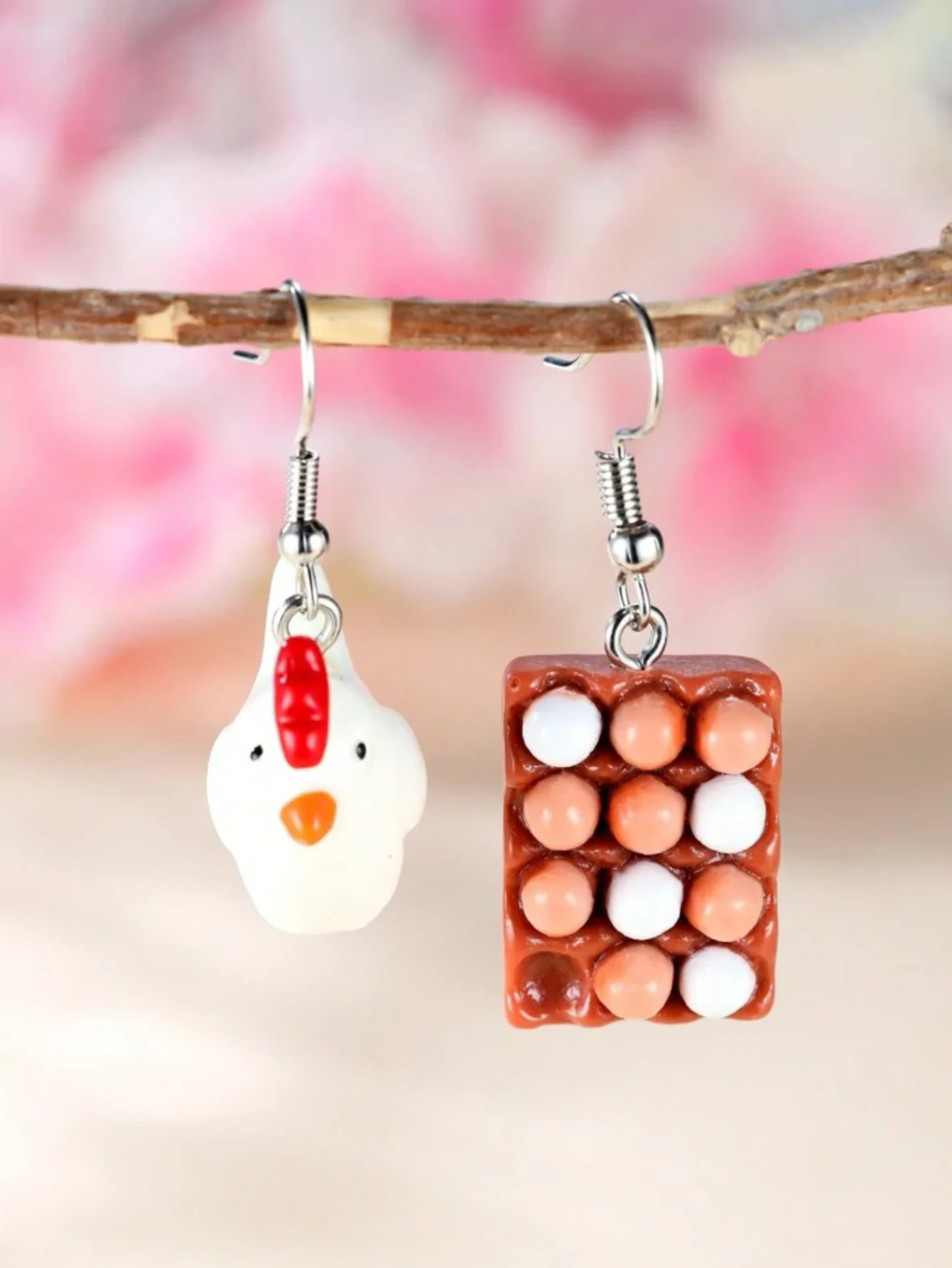 A Strange and Interesting Pair of Eggs and Chicken Earrings