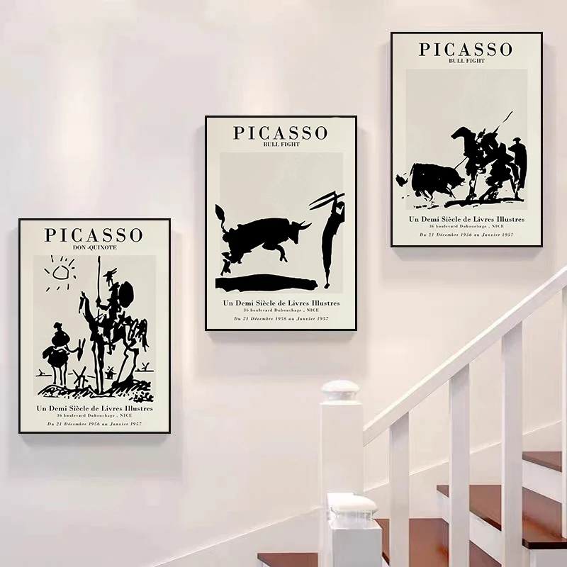 Vintage Black Abstract Canvas Painting Pablo Picasso Exhibition Posters and Prints Modern Gallery Wall Art Pictures Home Decor